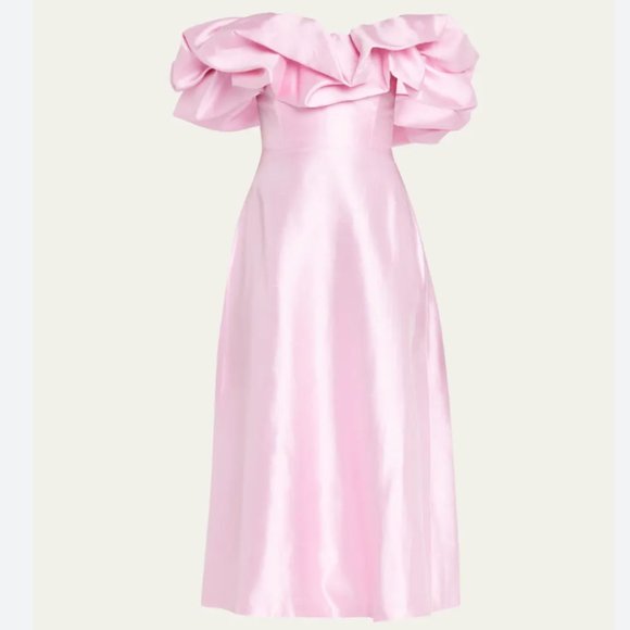 MARKARIAN Off-the-Shoulder Ruffle-Trim Silk Midi Dress-- Bergdorf Exclusive - Picture 4 of 6